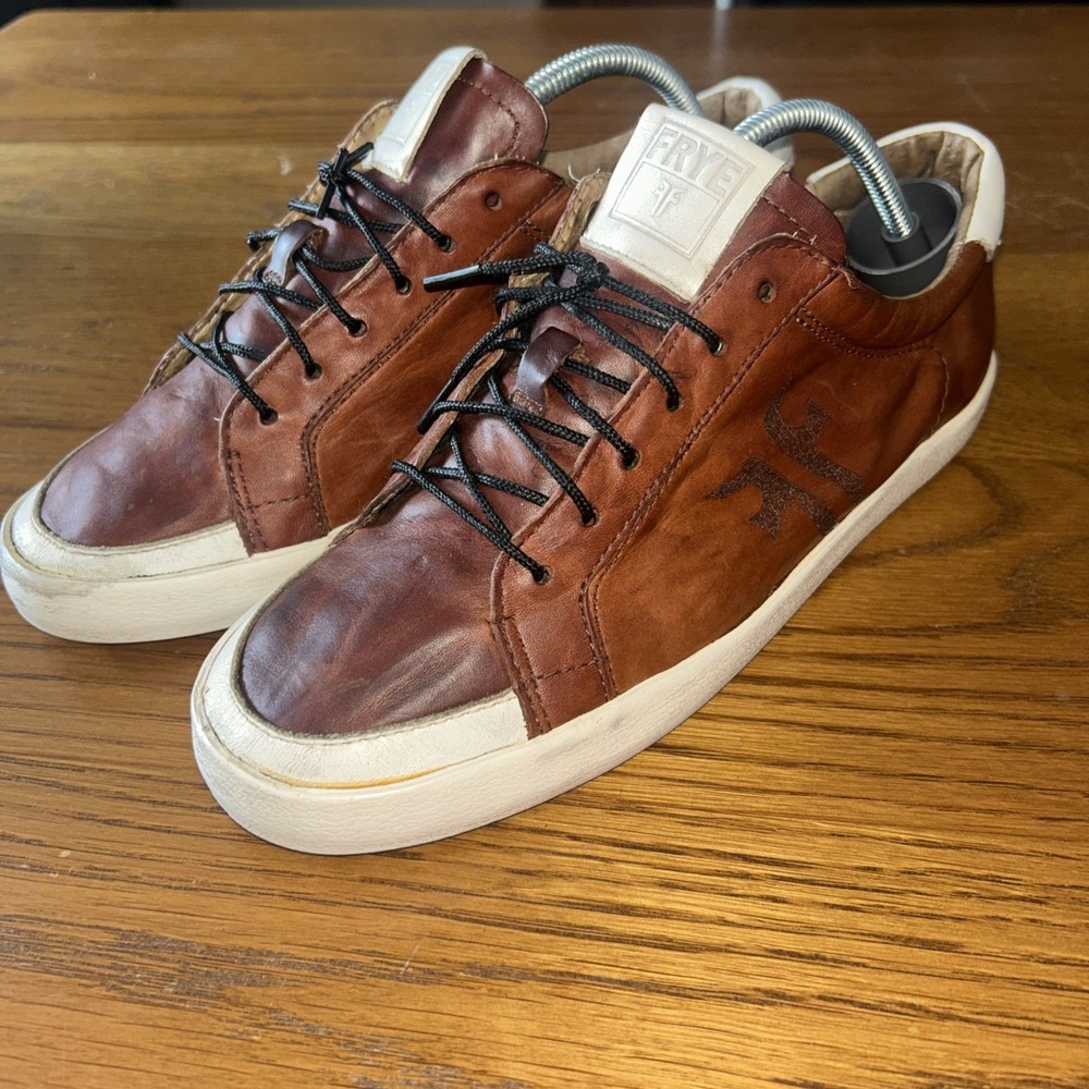 FRYE Low Distressed Brown Soft Leather Casual Lace-Up Sneakers 7.5 M Women